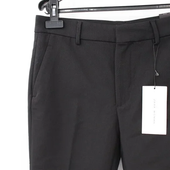 NWT Zara pants women's 4 Asymmetric Hem black cotton blend career preppy work - Picture 2 of 15